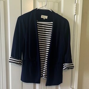 Skies Are Blue Navy Blazer with Striped Cuffs